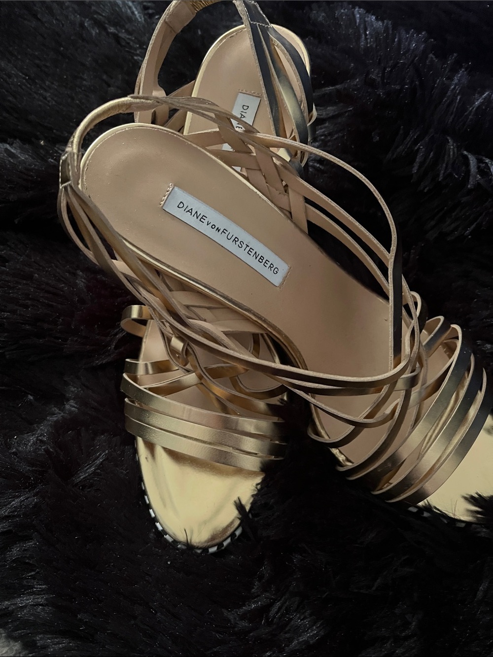 Diane Von Furstenberg Metallic Gold Strappy Sandals